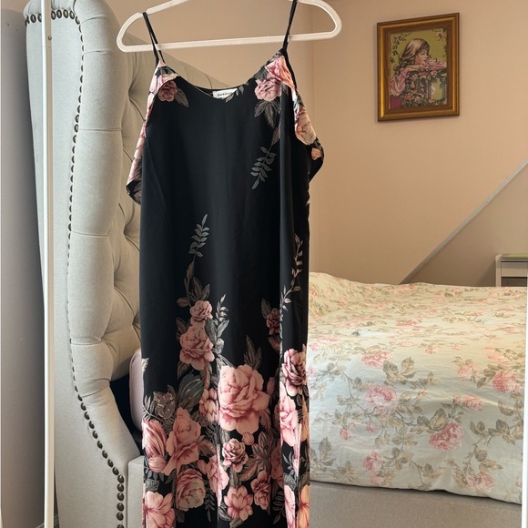 Floral Black and Pink Slip Dress - Picture 1 of 5